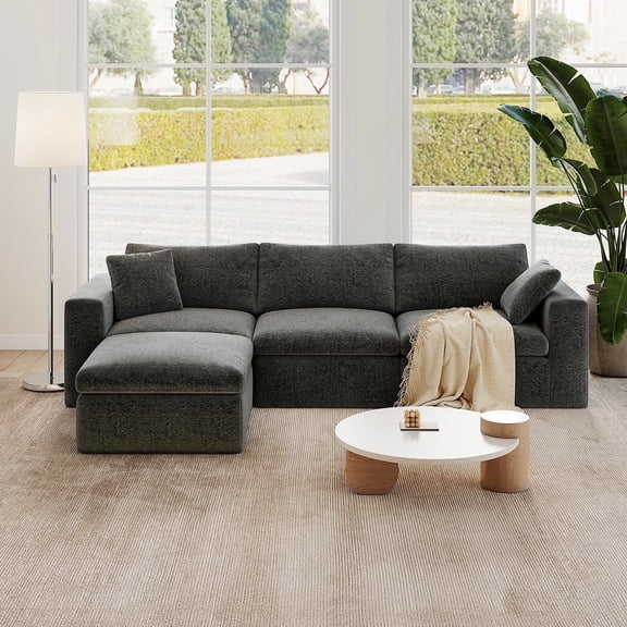 10x6 Feet Boneless Sectional Couch, Convertible L-Shaped Cloud Sofa, 3 Seater Modular Memory Foam Couch for Medium Room (Grey, Left Facing Chaise)