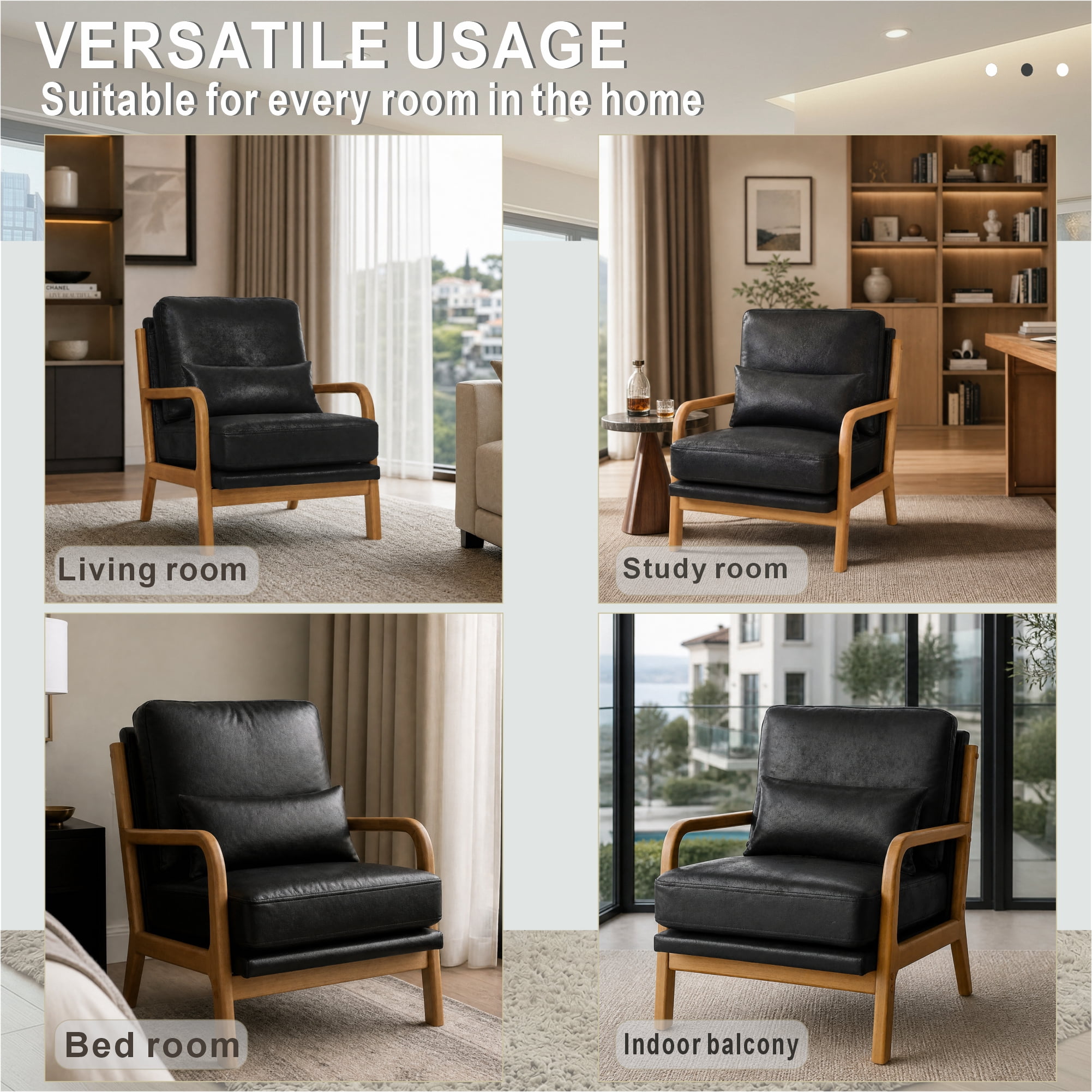 Lounge Chair with Foil Fabric and Solid Wood Frame, Modern Accent Armchair and Curved Seating for Living Room Bedroom, Black