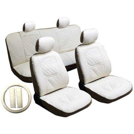 13 Piece Luxury Diamond Stitch Pattern Leatherette Fiat White Seat Cover Set