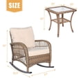 thumbnail image 7 of W WARMHOL 3 Pieces Outdoor Patio Bistro Rocking Chair Set, Rattan Patio Rocker Chairs Set with Cushions and Glass-Top Coffee Table, Conversation Bistro Set for Porch & Backyard - Beige, 7 of 7