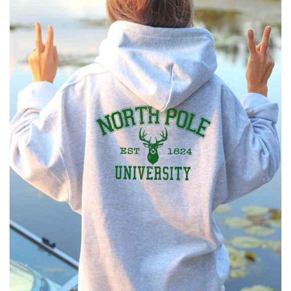 NORTH POLE UNIVERSITY Graphic Unisex Fleece Hooded Sweatshirt