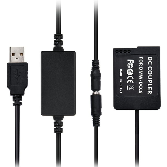 Andoer DMW-DCC8 USB Power Kit DC Coupler Dummy Battery Replace of DMW-BLC12 Battery with USB Converter Power Cable Single USB Input Compatible with Lumix DMC-FZ200 FZ300 FZ1000 FZ2500 G5 G6