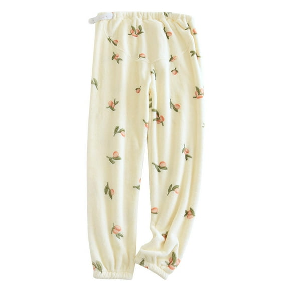 ShomPort Maternity Fuzzy Pajama Pants Cute Soft Lounge Pant Winter Warm Fleece Long Pants Thick Sleepwear Pant