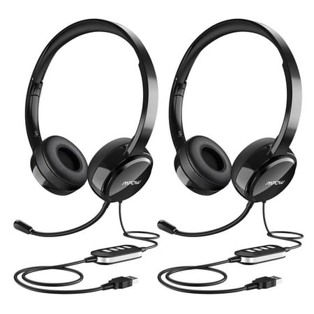 - Mpow 2 Pack Headset, USB Headset with Noise Reduction Sound Card, In-line Control, Protein Memory Earmuffs for Skype Calls with Mac and PC (2 Pack)