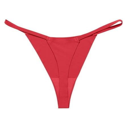 Riforla Womens Panties Briefs Low Rise Seamless Ice Silk T Back Panty with Crotch for Women Comfortable and Elegant Design Underwear for Women Red S