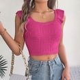 thumbnail image 4 of Yuyuzo Cropped Sweater Tops for Women Ruffle Short Sleeve Top Square Neck Knit Going out Tops, 4 of 7