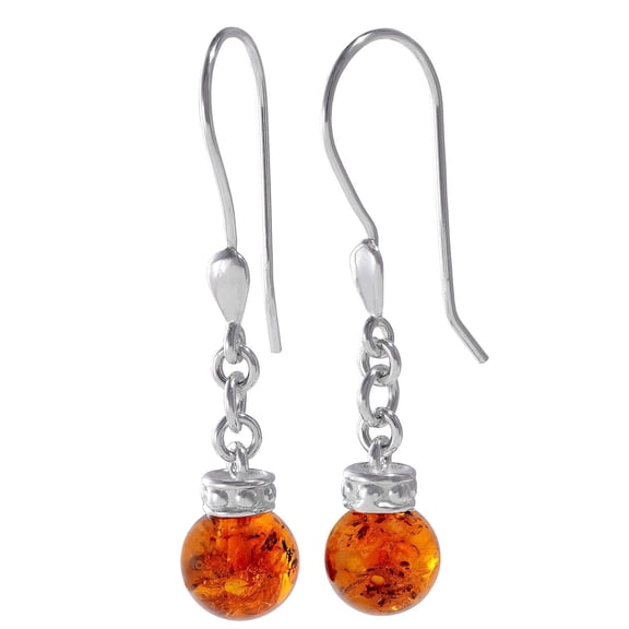Sterling Silver and Baltic Honey Amber Fish Hook Earrings "Maya"