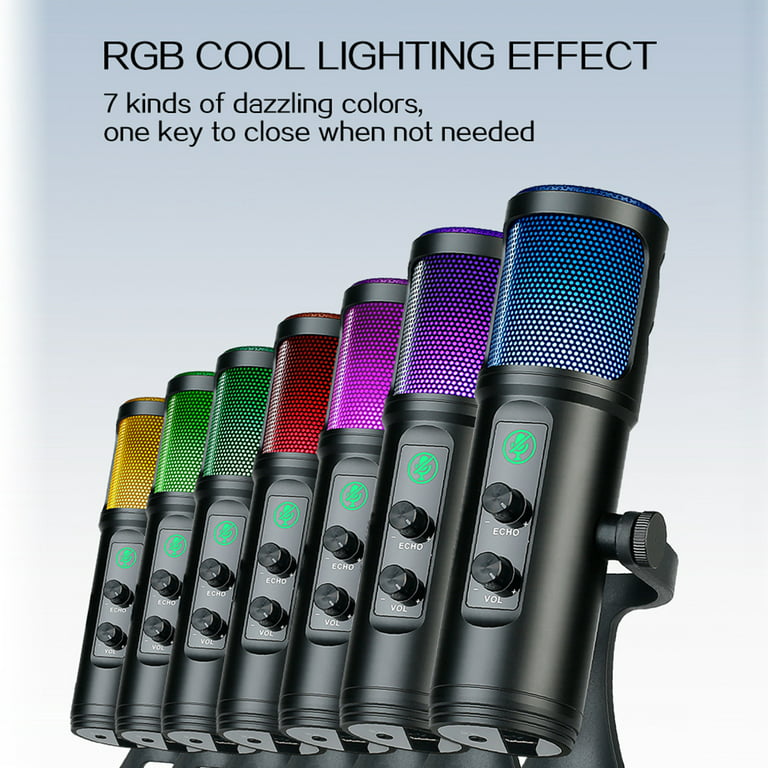 Desktop Microphone Condenser Mic with RGB Gaming Ambient Light for