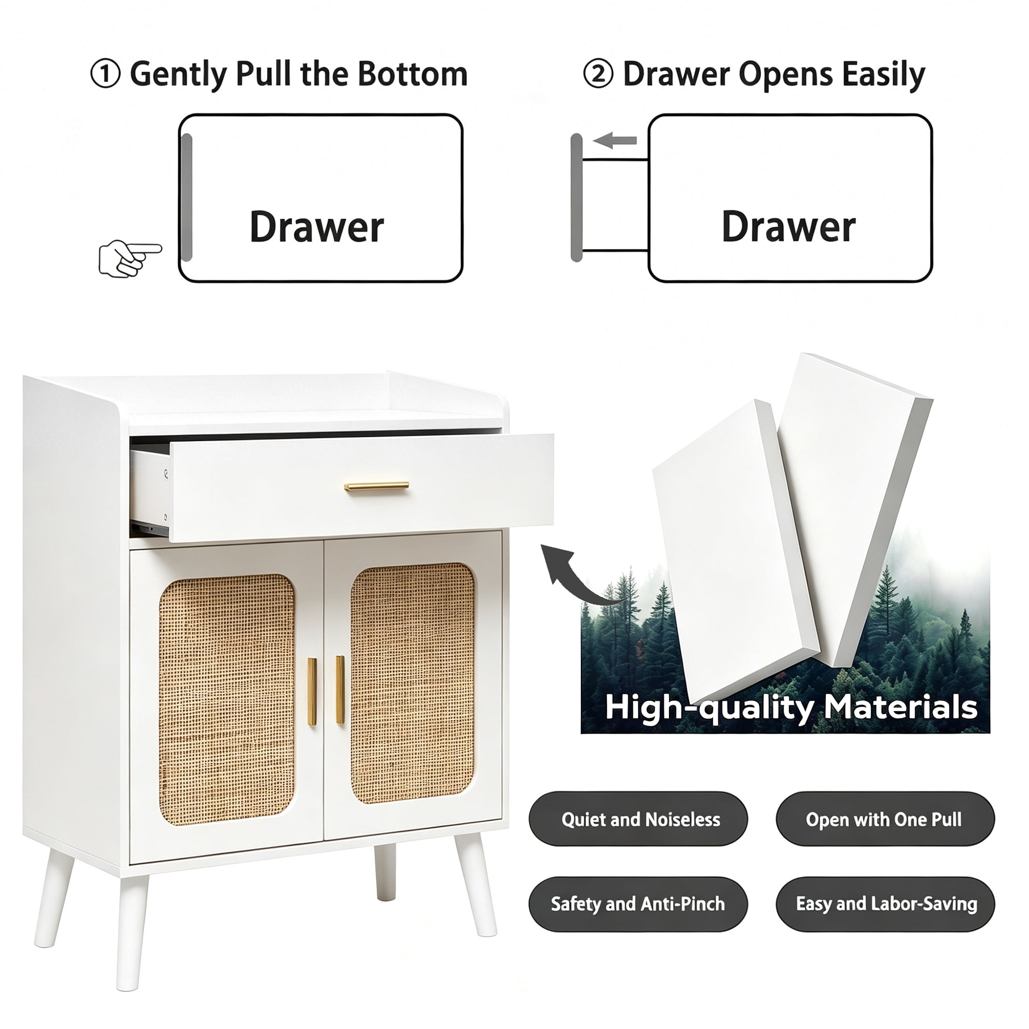 Kitchen Storage Cabinet, Farmhouse Buffet Cabinet , Storage with 1 Drawers and 2 Doors, Cabinet with Solid Wood Feet,Floor Sideboard Buffet for Living Room, Dining Room, Bathroom,(white Color)