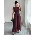 thumbnail image 6 of Maroon Womens Sleeveless High Neck Chiffon A-Line Maxi Dress With Criss-Cross Waist Tie, 6 of 8