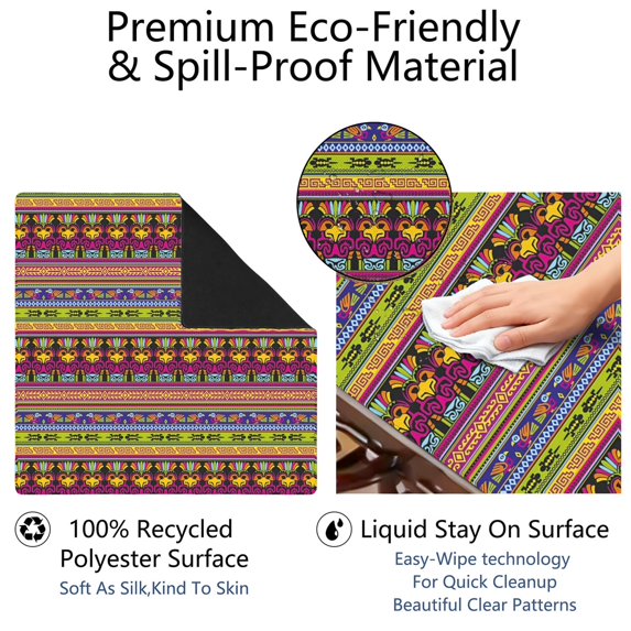 Boho Pattern Multi-Functional Game Table Mat 31.5x31.5 Inch Rubber Mahjong Pad Features Anti-Slip Grip and Noise Dampening for Tiles and Board Games