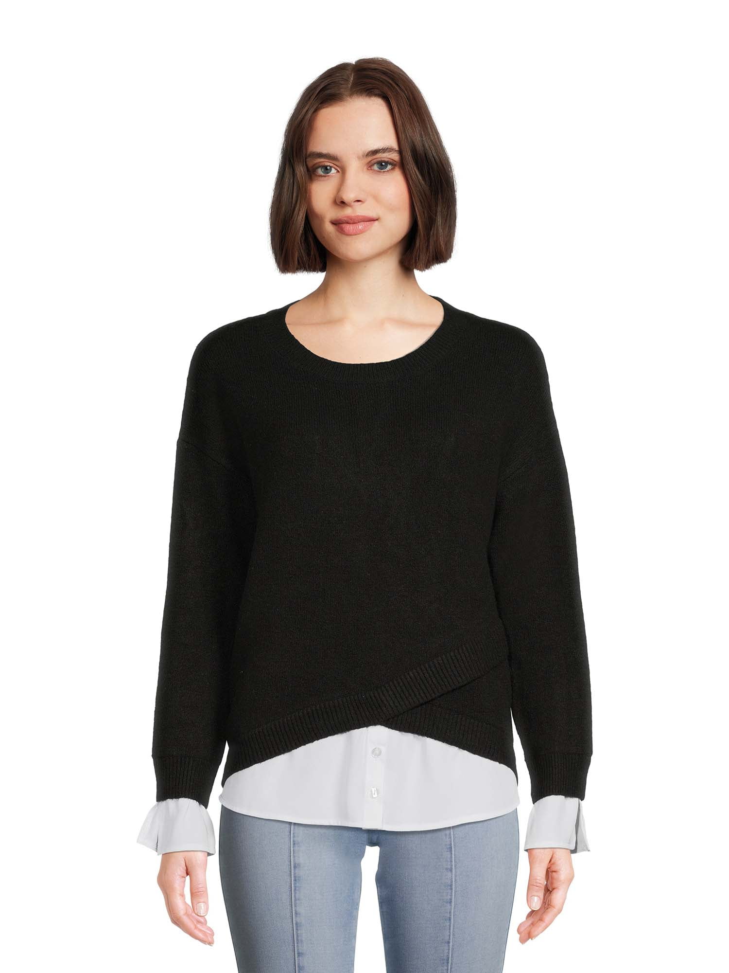 Time And Tru Women's Two-Fer Sweater Top - Walmart.com