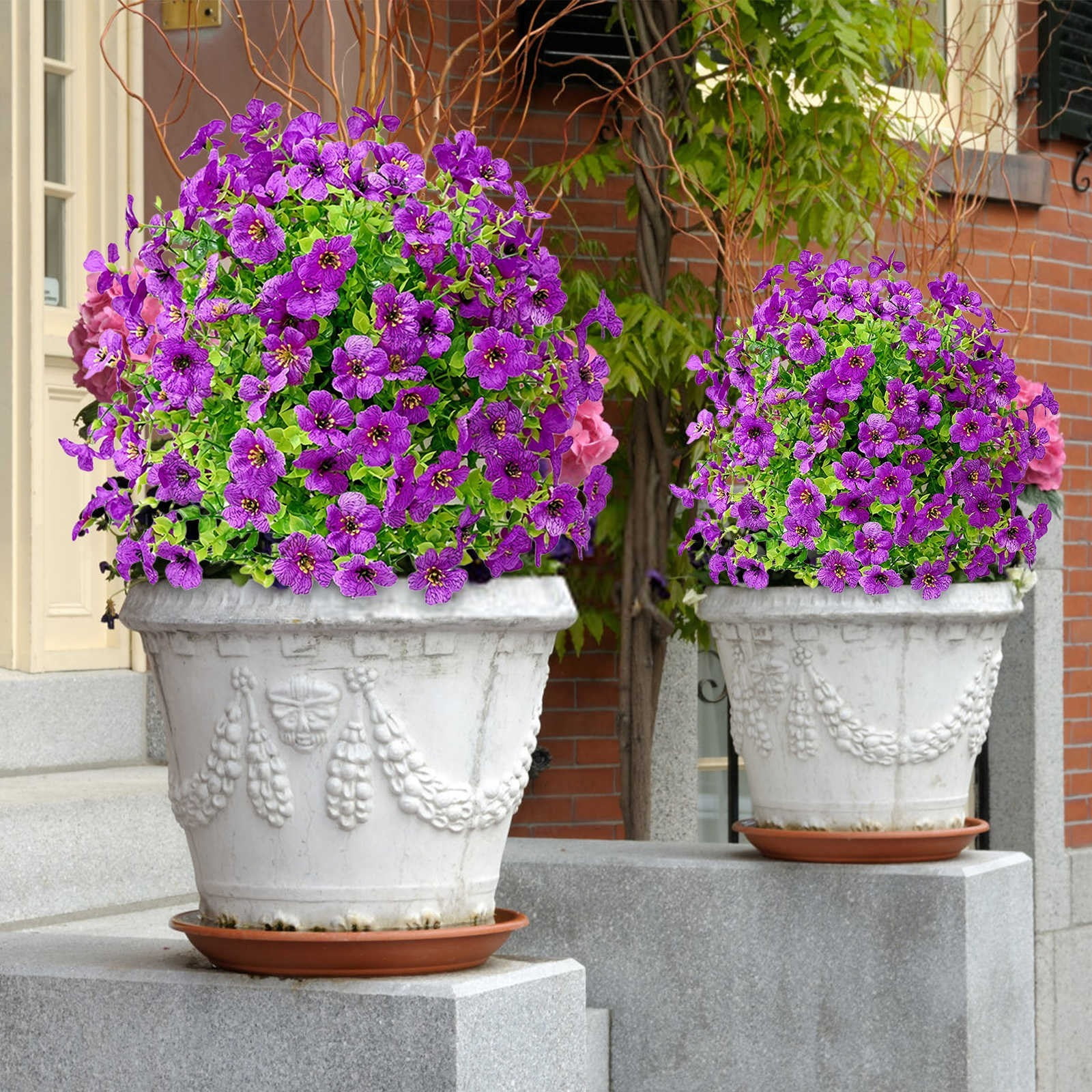 Bxaolu 2Pack Artificial Outdoor Flowers: 23" Artificial Flowers for Outdoors - Waterproof Faux Flower Garden Stakes - Summer Spring Decor for Yard Lawn Patio Walkway Porch Home, Purple