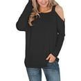thumbnail image 1 of Pompotops Mode Femme Décontractée Col Rond Manches Longues Épaules Dénudées Hauts Blouse, 1 of 4