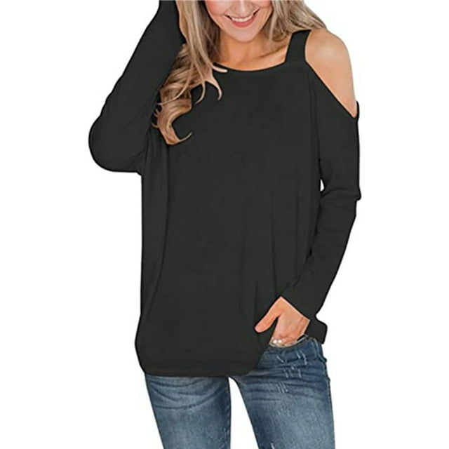 Pompotops Mode Femme Décontractée Col Rond Manches Longues Épaules Dénudées Hauts Blouse