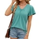 thumbnail image 2 of Camiseta de manga corta con cuello en V y pliegues para mujer, corte holgado, color liso, para uso informal o en la playa, 2 of 5