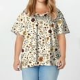 thumbnail image 3 of XADYUY Women Plus Size Tops Sexy Summer Short Sleeve Blouses Daisy Floral Graphic Tees V Neck Tunic Shirts Large Casual Clothes for Women,XL Light Brown, 3 of 4