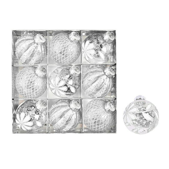 Beautynvta 9 Pcs Christmas Ball Ornaments, White Sparkling Painted Christmas Tree Decorations Set, Assorted Shatterproof Plastic Hanging Ornaments for Xmas Holiday Decor