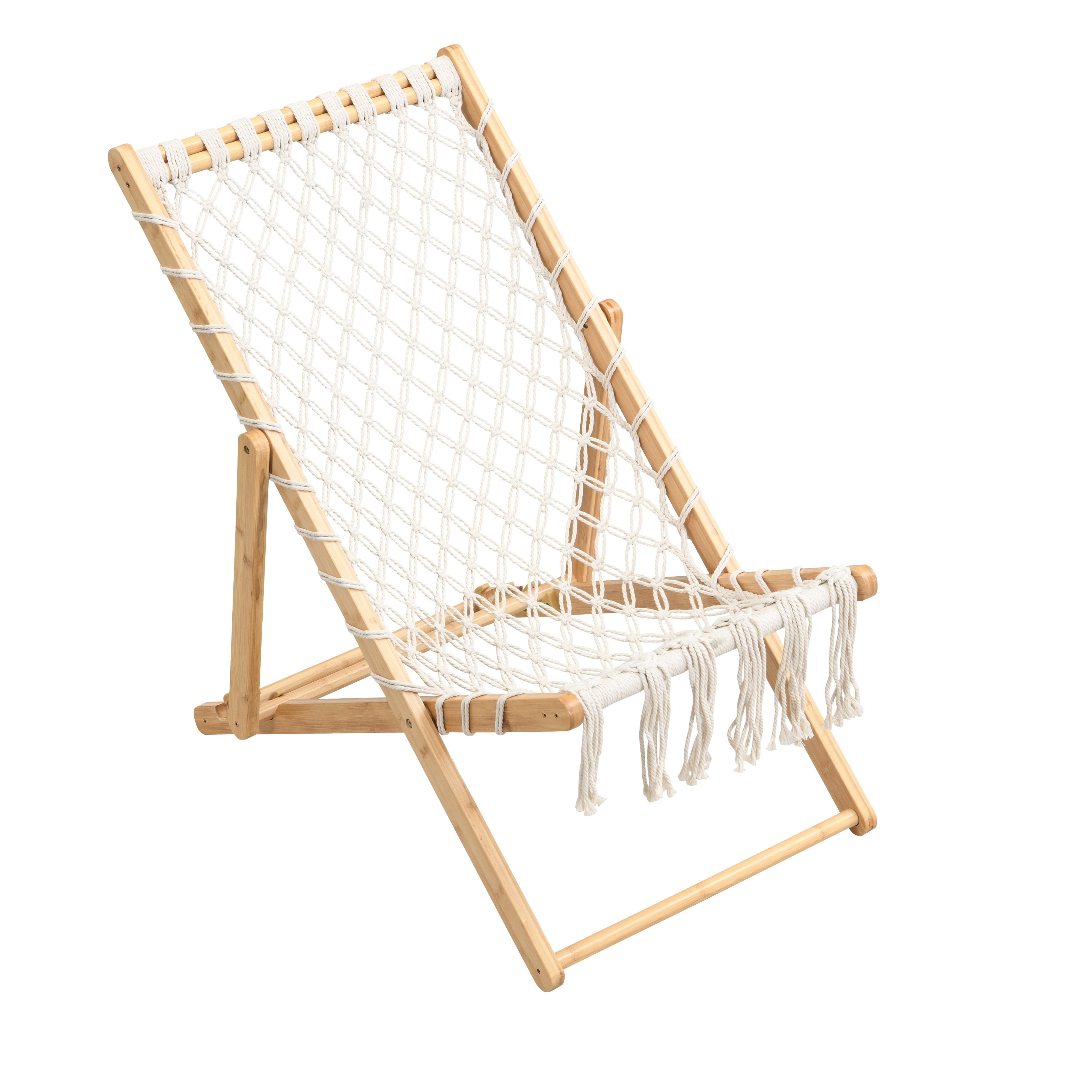 Set of 2 Adjustable Weaving Lounge Chairs, Hand‑Braided Polyester Rope Patio Chairs with Bamboo Frame, 3‑Position Reclining Outdoor Chairs for Garden Balcony Living Room Poolside