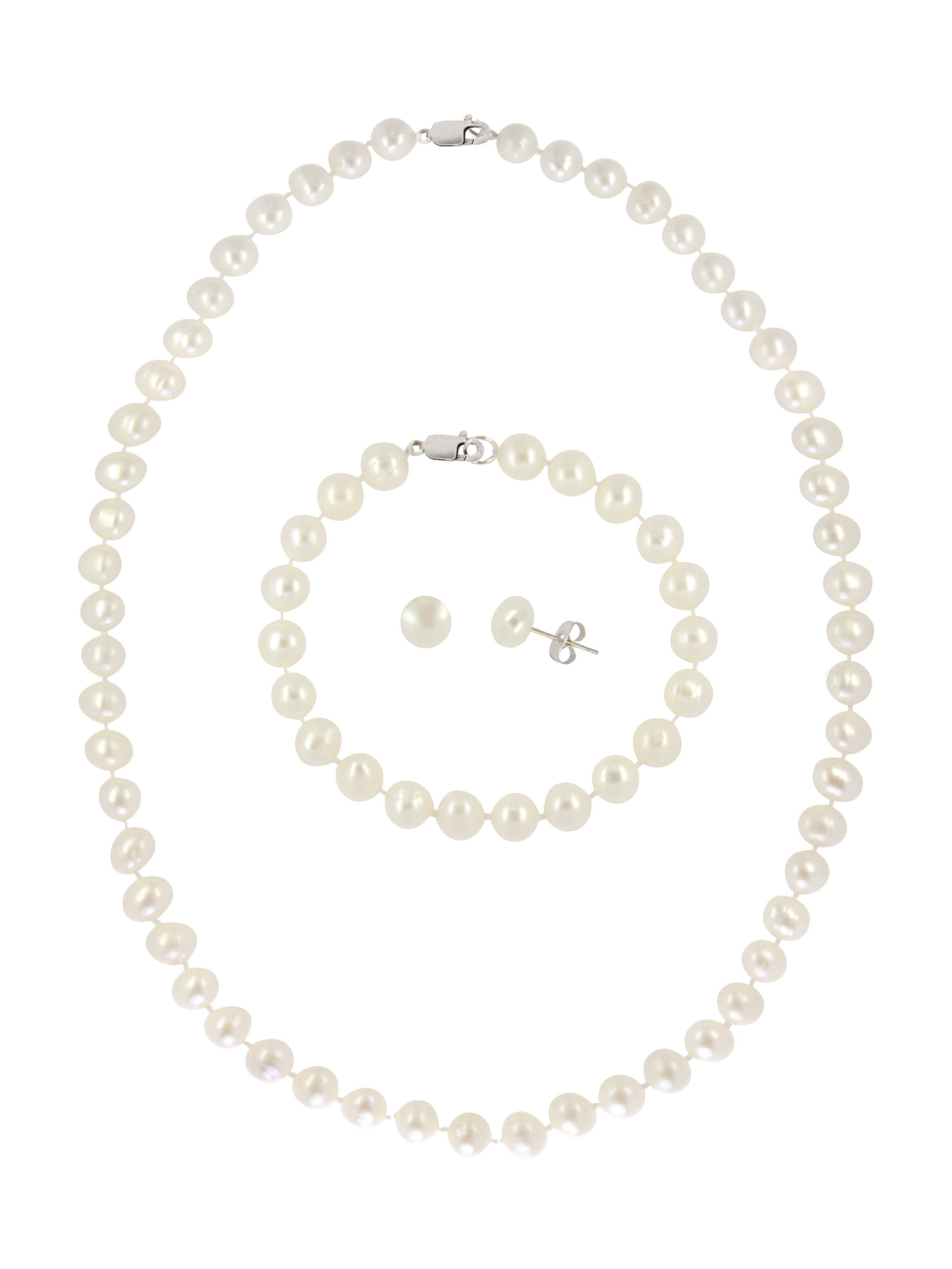 Three Piece Custom Made Glass Pearl Jewellery Set Necklace Bracelet Earrings 33W 