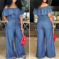 thumbnail image 5 of Manxivoo Denim Jumpsuit for Women Jumpsuits Off Shoulder Look Playsuits Club Long Party Jumpsuits for Women Sky Blue XXXL, 5 of 5