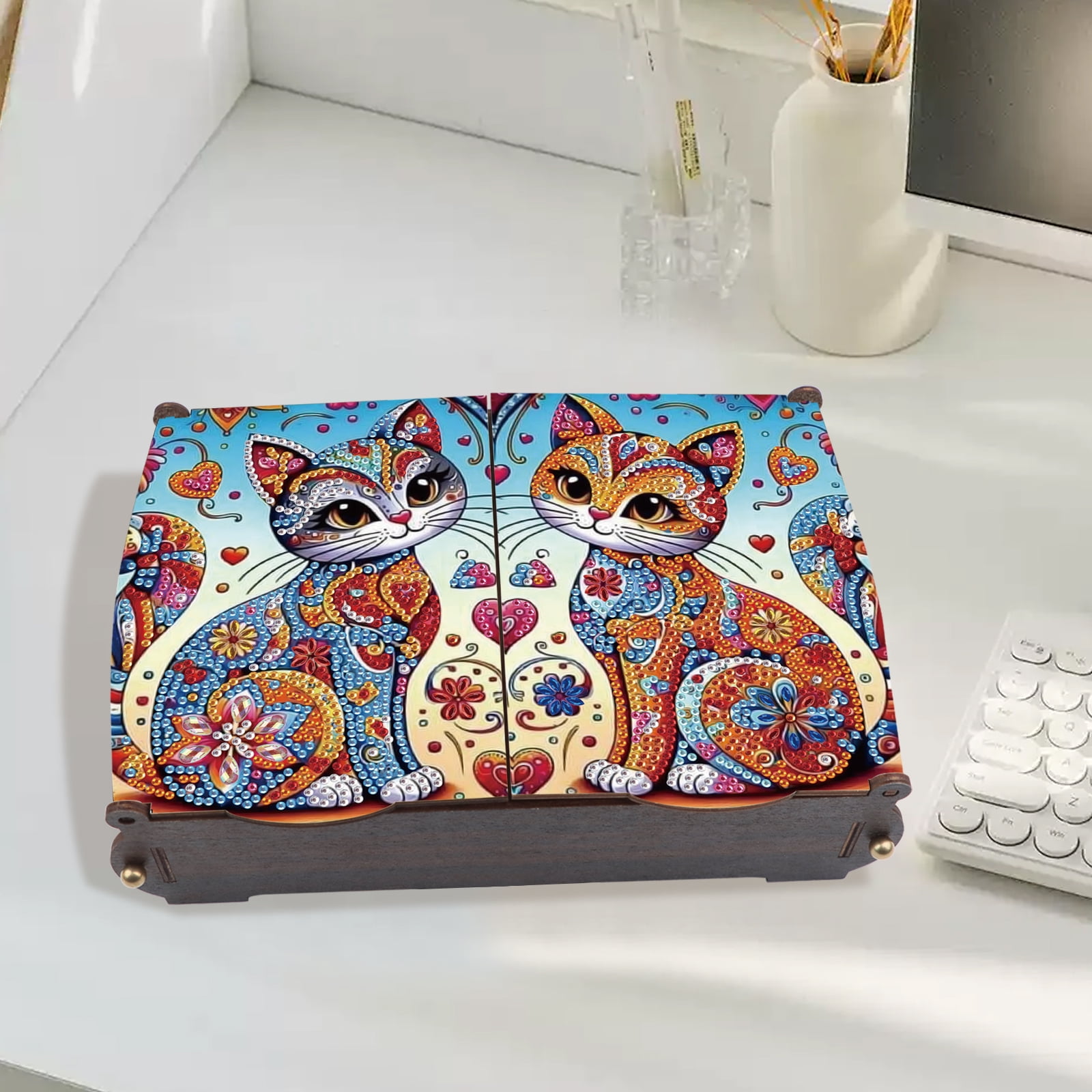 Diamond painting kit storage box, cat DIY multifunctional craft storage box, suitable for home office holiday gifts