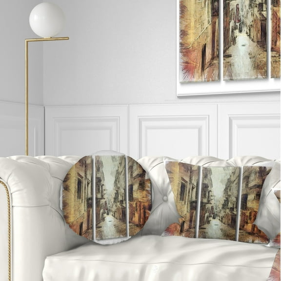Designart Path in Street Watercolor Stretch - Cityscape Throw Pillow - 12x20