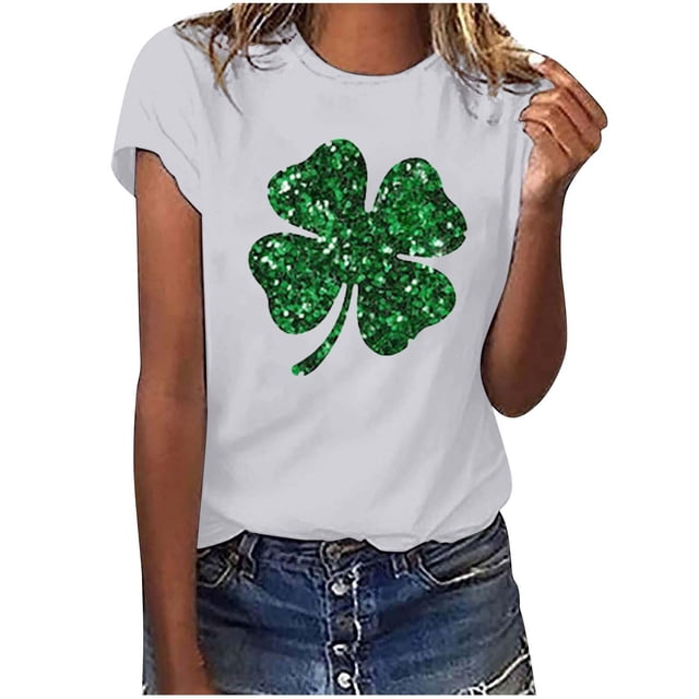 QIPOPIQ T-Shirts à Manches Courtes pour Femmes à Col Rond T-Shirts de la Saint-Patrick T-Shirt Trèfle T-Shirt Vert Chemises Tuniques Hauts T-Shirts pour Filles Cadeau T-Shirts de Fête Hauts T-Shirts Graphiques Aubaines