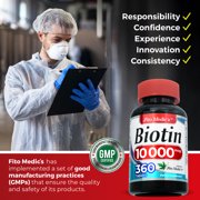 Biotin 10,000 mcg | 360 Tablets | Vitamin B7 Supplement for Hair, Skin & Nails | One Tablet Daily | by Fito Medic's