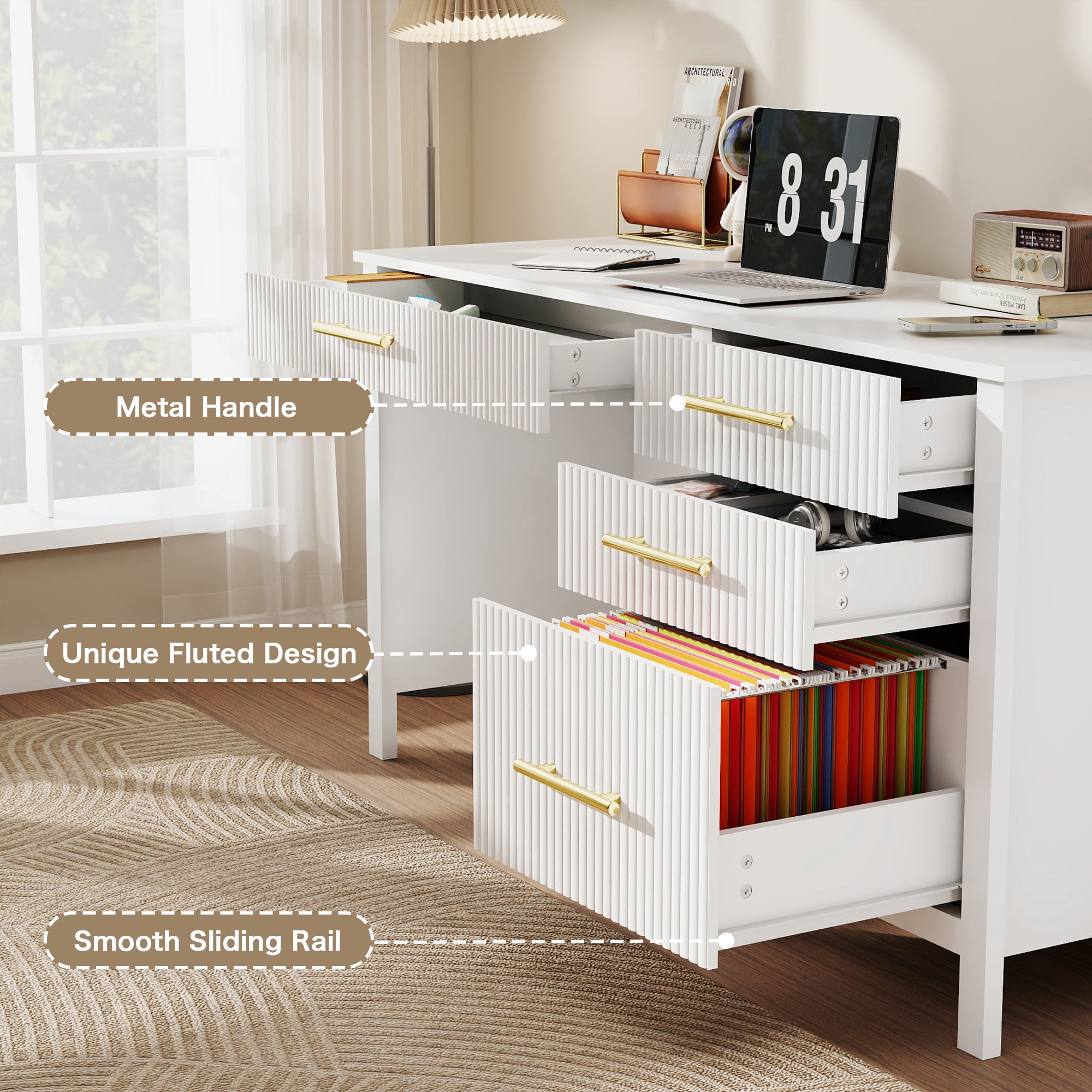 53.5" Executive Desk with Drawers, Home Office Desk with File Cabinet,Computer Desk Writing Workspace for Work Study