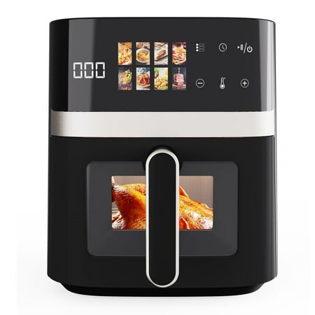 Bluebow 6QT Air Fryer  8-in-1 Electric Hot Oven with Digital LED Touchscreen  Visible Window  1500W  New  Black