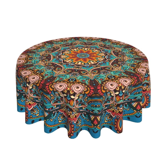 Round Tablecloth 60 Inch, Boho Colorful Mandala Ethnic Pattern Circular Table Cover, Waterproof Washable Decorative Table Cloth for Dining Party Picnic Home Decor