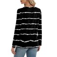 thumbnail image 3 of Women's Casual Round Neck Pullover Long Sleeve T-Shirt Top with Stylish Striped Print Pattern, Trendy and Soft Basic Tee for Casual Outfits and Lounge Wear,Black,L, 3 of 5