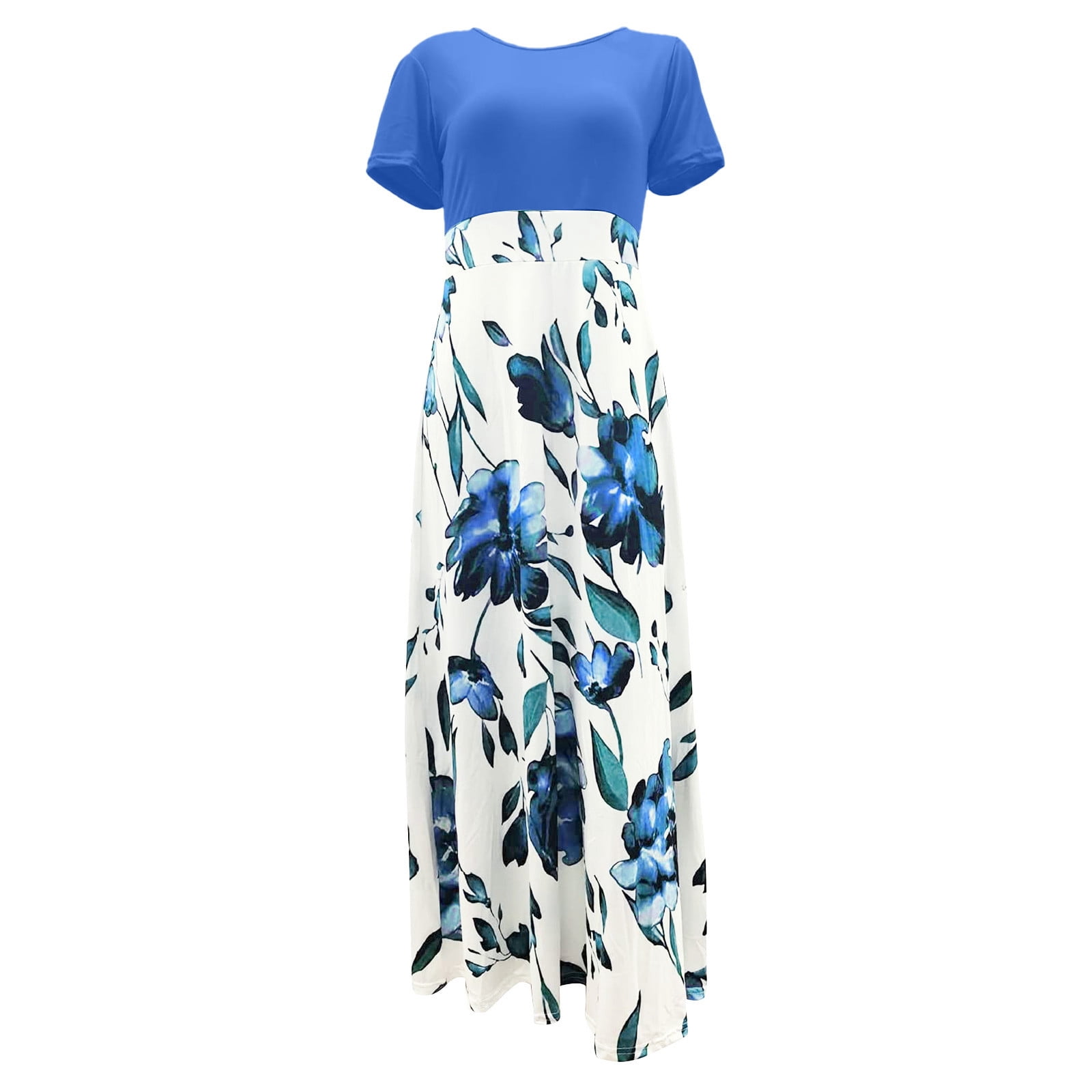 Women's Short Sleeve Floral Maxi Dress - Empire Waist, Plus Size, Casual Summer Dress For Spring & Vacation - View #6
