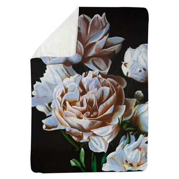 Begin Home Decor 5545-6080-FL355 60 x 80 in. Peonies-Sherpa Fleece Blanket