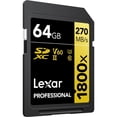 thumbnail image 3 of Lexar LSD1800064G-BNNNU Professional 1800x SDXC UHS-II Card GOLD Series 64GB Bundle with Accessories Kit Including Reader & Case + LCD Screen Covers + Microfiber Cloth & More, 3 of 11