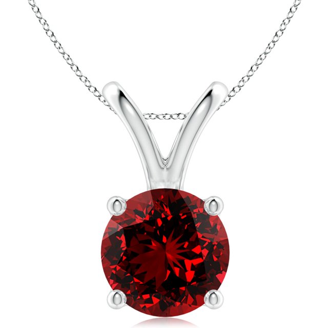 Angara Collier en Rubis de Laboratoire - Pendentif Solitaire en Rubis Rond en V en Argent Sterling 925 pour Femmes