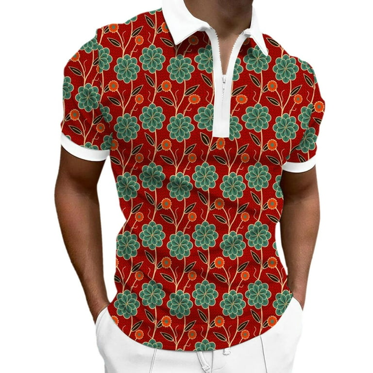 B91xZ Shirts For Men Mens 3D Digital Printing Lapel Zipper Short Sleeve  Shirt Casual Fashion Shirt Mens Tall Shirt Polo Shirts For Men Red 3XL 
