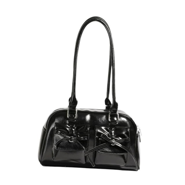 Bolso de hombro de piel sintética para mujer, bolso de mano con cremallera, elegante bolso para la axila. Negro