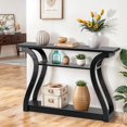 thumbnail image 3 of Wood Console Table 3 Tier Narrow Entryway Table with Curved Frame and 2 Open Storage Shelves Accent Sofa Table for Hallway Living Room Bedroom, 47 in Black, 3 of 5