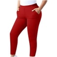 thumbnail image 7 of Hxshgdsn Plus Size Gym Pants for Women Straight Leg Elastic High Waist Trousers with Pocket Running（Red/2XL）, 7 of 7