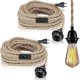 thumbnail image 1 of 2-pack Hanging Lamps with Switch, Hemp Rope with 4.5 m Cable, E27 Socket for Hall, Kitchen, Dining Table, Bar (without Bulb), 1 of 4