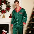 thumbnail image 4 of YWMJI Family Satin Silk Pajamas Sets Christmas Satin Silk Pajamas for Mens Button Down Long Sleeve Pjs Set Notch Collar Loungewear Sets with Pockets Casual Xmas Matching Pjs Outfits Army Green M, 4 of 7