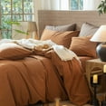 thumbnail image 5 of MooMee Wavy Striped Duvet Cover Set Queen 100% Washed Cotton Linen Like Textured Breathable 3-Piece (Dark Orange, 90"x90"), 5 of 7