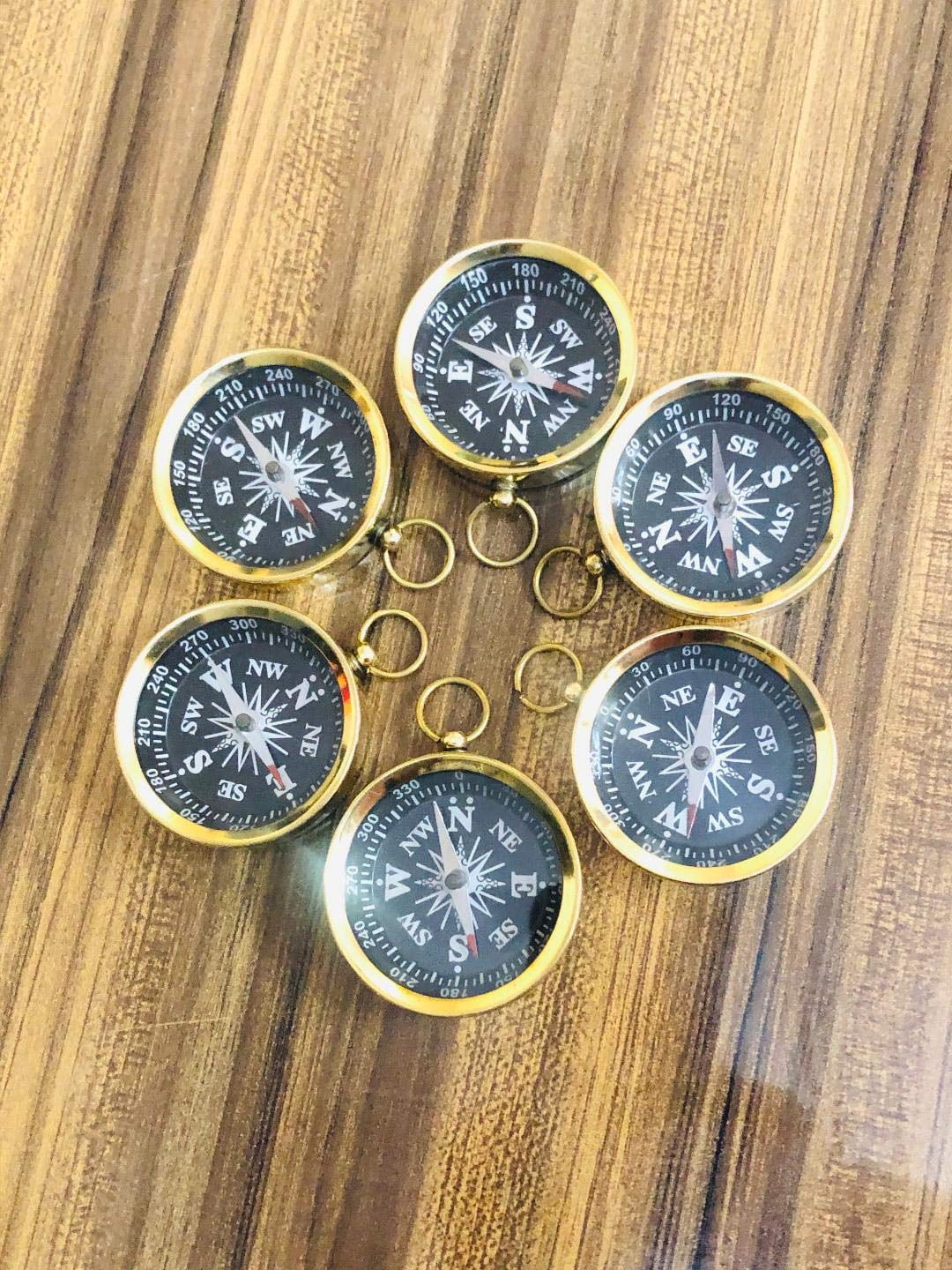Small Set of 6 Brass Compass, in Navigation and Surveying. Used in Finding The Direction on The Surface