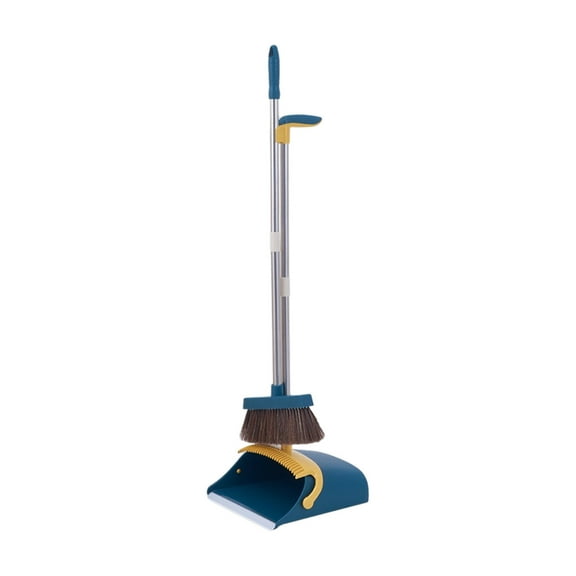 Broom and Dustpan Set for Home, Cleaning Teeth Combo Set with 55" Long Handle, Indoor Sweep Tool for Office, Kitchen, Lobby Floor, Bluish Blue