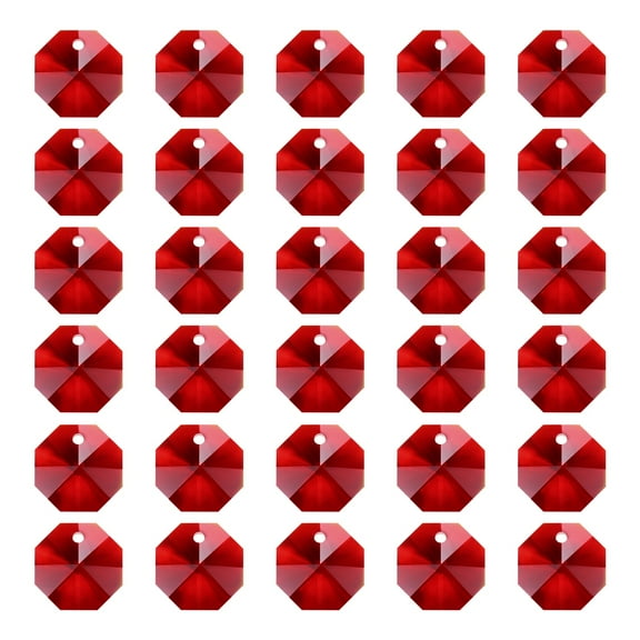 Uxcell K9 Crystal Octagon Beads 1 Hole Pendants, 30 Pack 14mm Chandelier Prisms Parts Ornaments Hanging Beads for DIY Arts Crafts Decoration, Dark Red