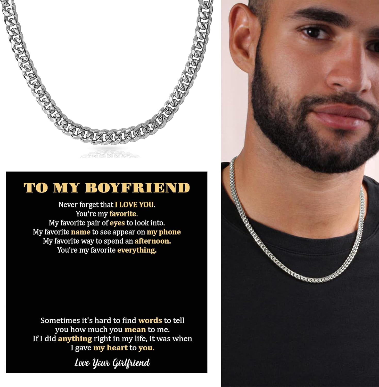Promise Necklace For Him, Promise Necklace Gift For Boyfriend, Birthday Valentines Jewelry Gifts For Man, Husband Necklace From Wife, Cuban Chain Necklace, Anniversary Necklace For Boyfriend