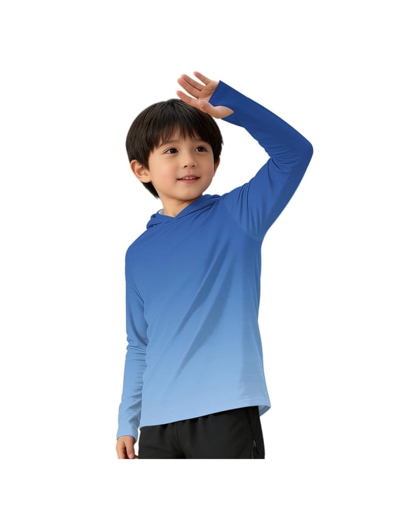 Sun Protection Shirts for Kids Gradient Long Sleeve Hoodie Casual Outdoor Hiking Thumb Holes Shirts 5T-16T