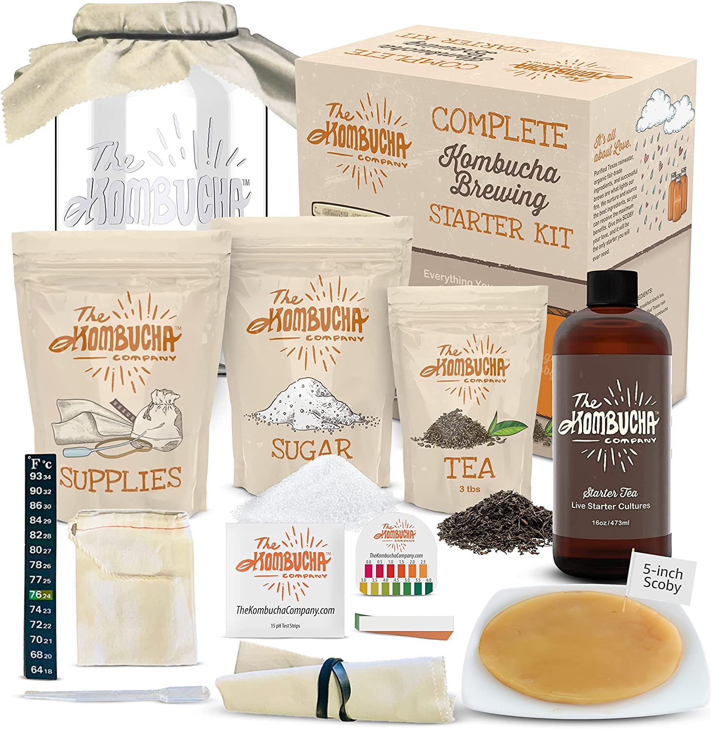 Organic Kombucha Home Brewing Starter Kit 5Inch Large Scoby Kombucha